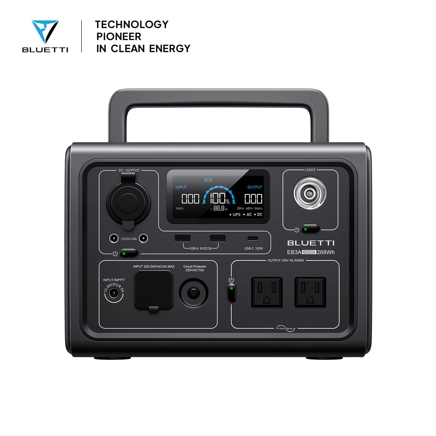 【US PLUG】BLUETTI EB3A Portable Power Station | 600W 268Wh, Solar Generator for Outdoor Camping