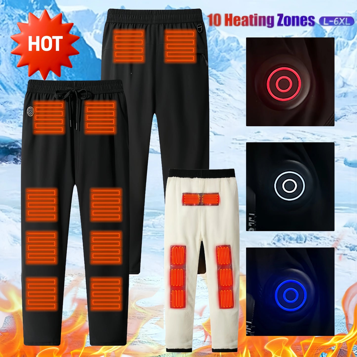 Intelligent Heating Pant 10-Heating Zones 2-Switches 3-Speed Adjustable Suitable For Outdoor Activities Indoor Work Hiking Elect