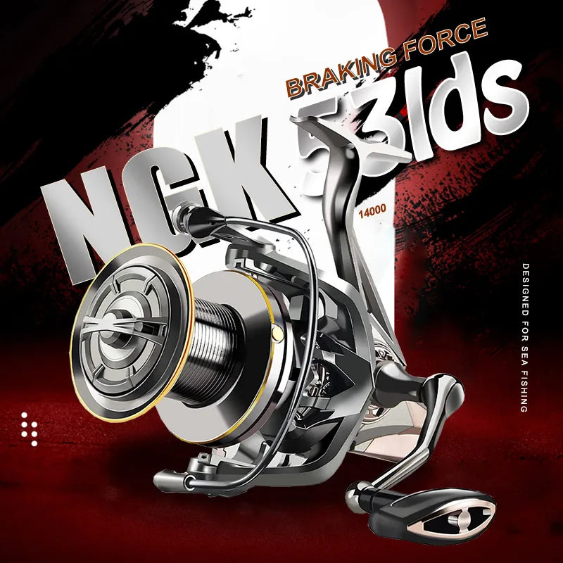 NGK Long Shot Jigging Spinning Reel 8000/9000/10000/12000/14000 Series 18BB Surf Fishing Reels 55lb Max Drag Saltwater Big Reel