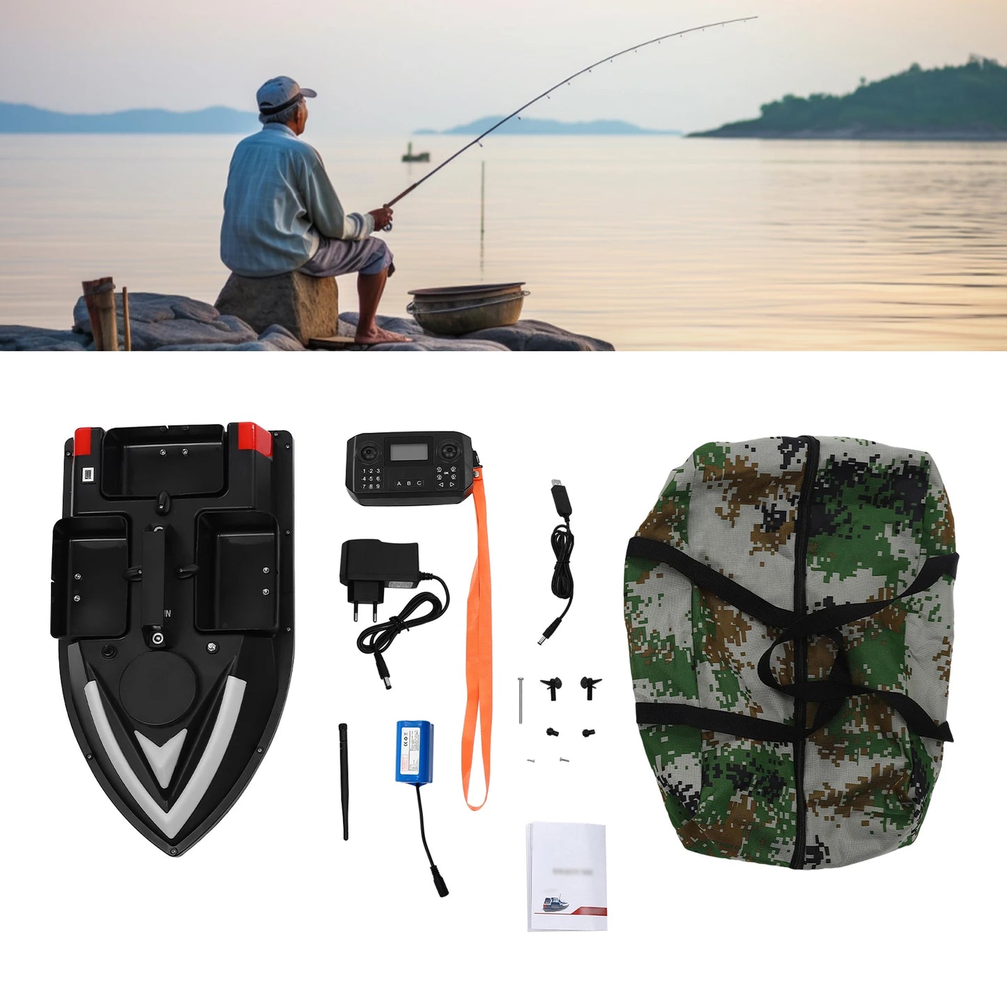 RC Fishing Bait Boat with Depth Sounder and GPS 3 Boxes Bait Boat Fishing Boat w/Remote Control Auto Return RC Fish Boat