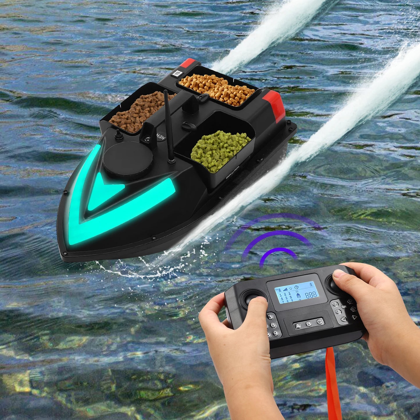 RC Fishing Bait Boat with Depth Sounder and GPS 3 Boxes Bait Boat Fishing Boat w/Remote Control Auto Return RC Fish Boat