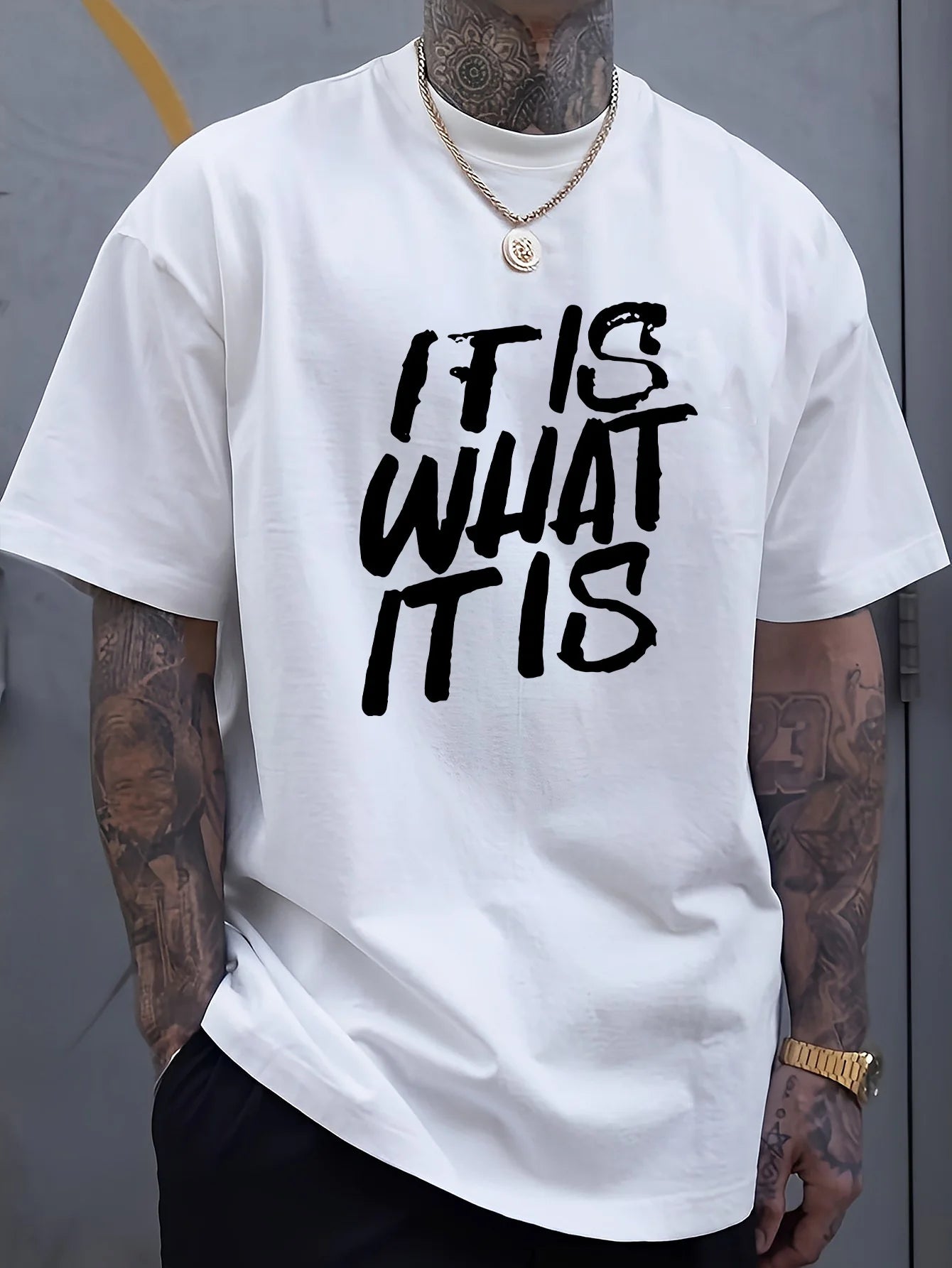 Men's Geometric Pattern Pure Cotton T-shirt - Short Sleeve Round Neck Casual T-shirt, Comfortable Clothing, Bold Pattern Shirt