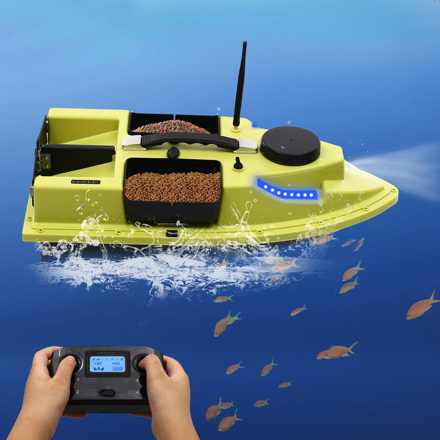 5200mAh GPS Fishing Bait Boat,Remote Control Nest Beater W/ 3/4 Bait Containers and LED Screen,1.5kg/2kg Load Rechargeable