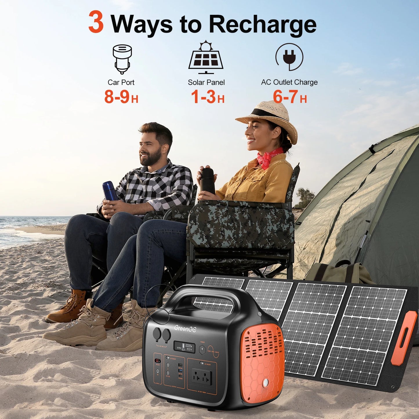 1000W 1024Wh Portable Power Station USB-C Camping Power Bank for Outdoors Solar Generator with LED 11 Ports Travel Home