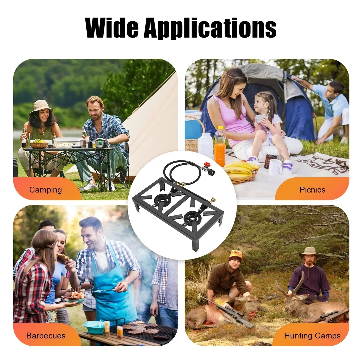 Portable Double Burner Gas Stove, Outdoor Propane Cooktop with 0-10PSI Regulator, Compact Camping Stove for Picnic & Backpacking