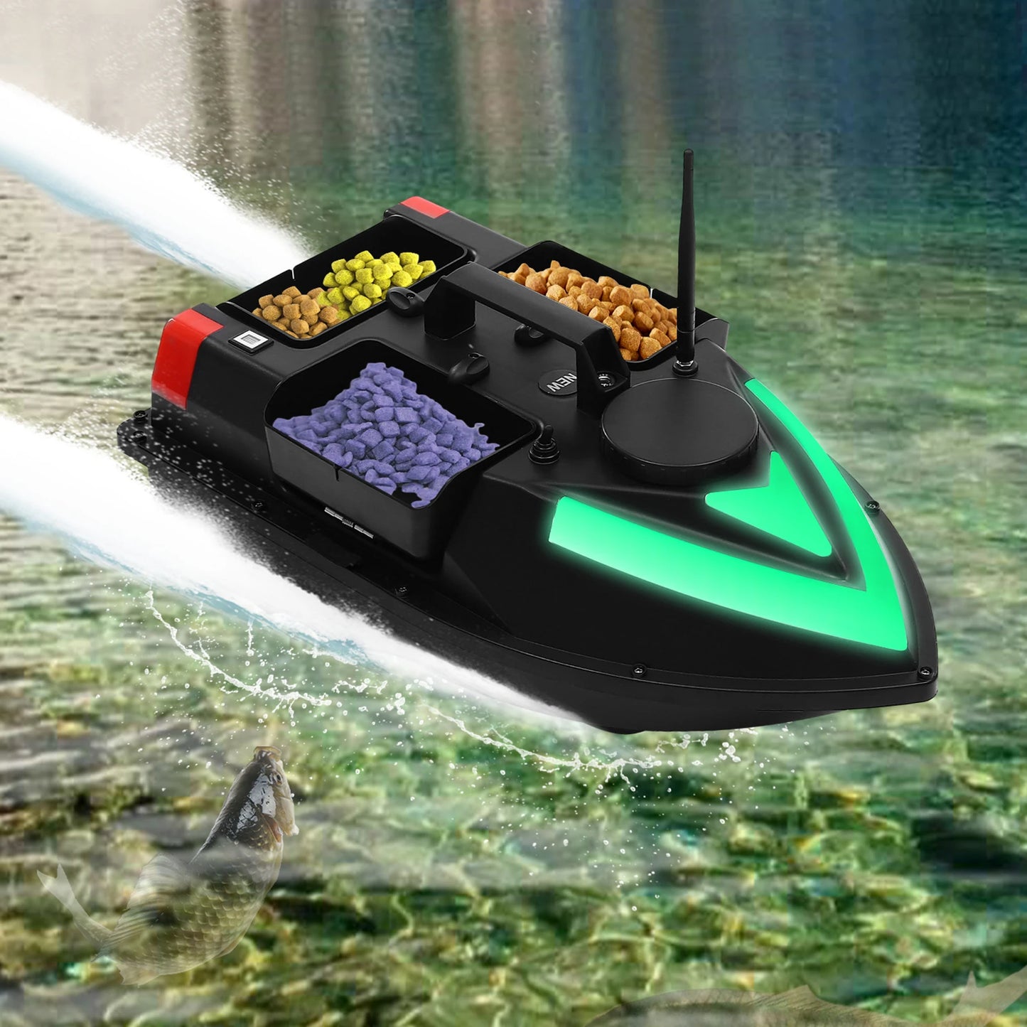 RC Fishing Bait Boat with Depth Sounder and GPS 3 Boxes Bait Boat Fishing Boat w/Remote Control Auto Return RC Fish Boat