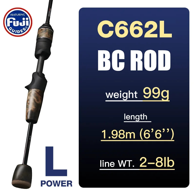 Seasir Stream Spining Baitcasting Fihsing Rods Ultralight Carbon Solid Wood Handle  Fuji A+O 40T Carbon Cloth  Lure Weight 1-10g