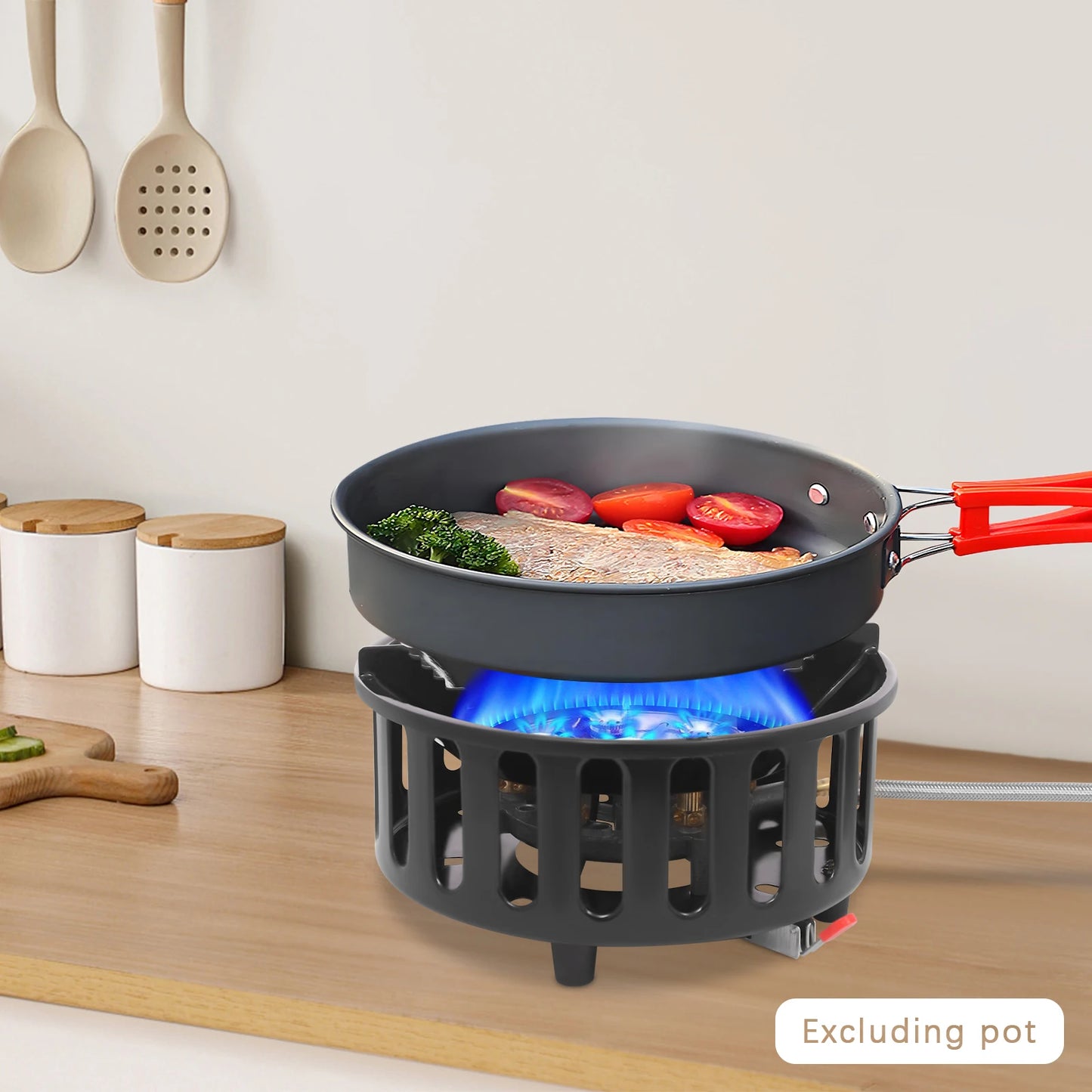 old-Rolled Steel Portable Camping Stove, 72000BTU 3-Adapter Gas Cooker, Windproof Design for Camping Hiking Picnic