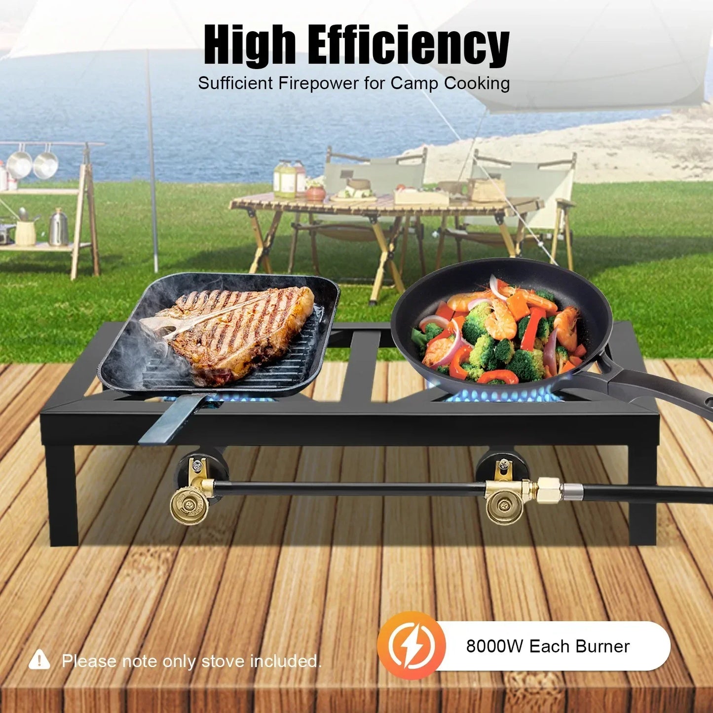 Portable Double Burner Gas Stove, Outdoor Propane Cooktop with 0-10PSI Regulator, Compact Camping Stove for Picnic & Backpacking