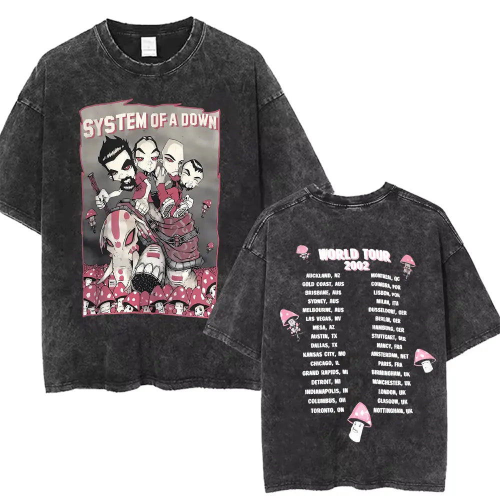 Washed Vintage Rock Band System of A Down Toxicity Chop Suey Print T-shirt Men Women Casual Oversized Tshirt Male Cotton T Shirt