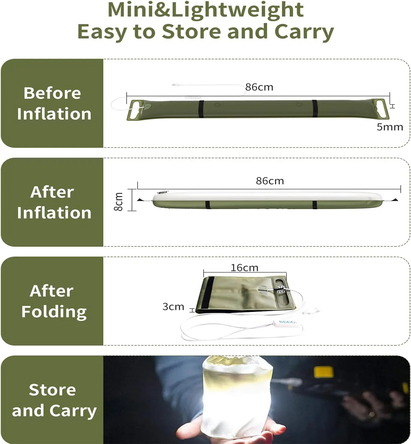 Corded Plug-in Model Camping Tent Light Bar IP66 Waterproof LED Tube, Foldable Inflatable Outdoor Lights Suitable for Camping