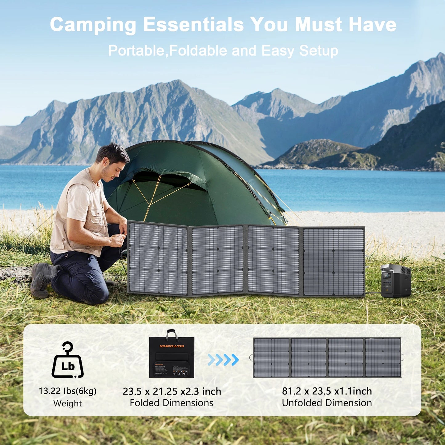 MHPOWOS 220W Foldable Solar Panel 20V Solar Charger for Ecoflow Bluetti ANKER Power station, IP67 Waterproof for Camping RV