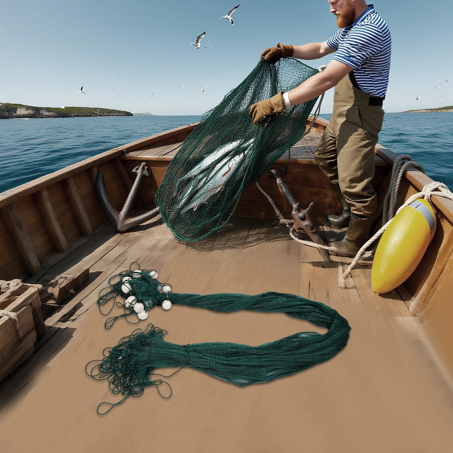 3*20m/10*65ft Fishing Net with Weight & Float Fishing Drag Net 0.59in Fishing Mesh Bag Hand Throw Net for Seining Minnows Shiner