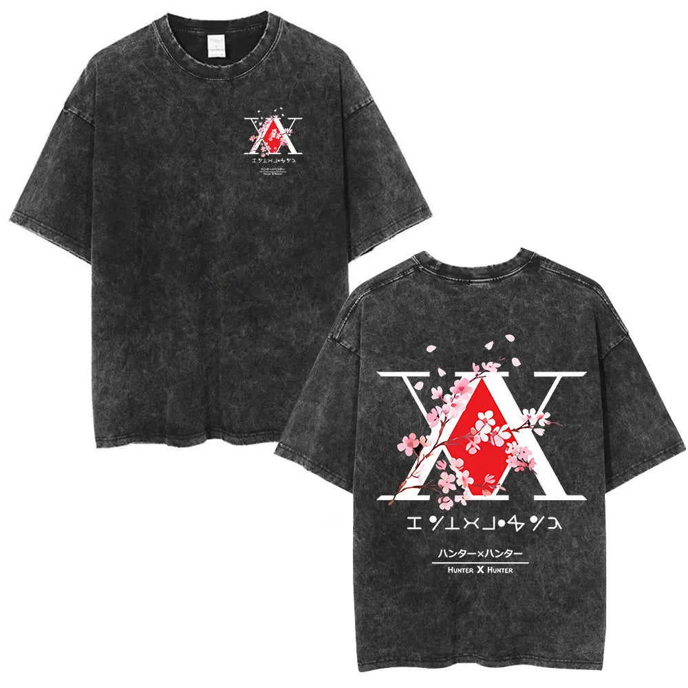 Vintage Washed Anime Hunter X Hunter T Shirt Spider Phantom Troupe Hisoka Chrollo Short Sleeve T-shirt Men Women Summer T-shirts