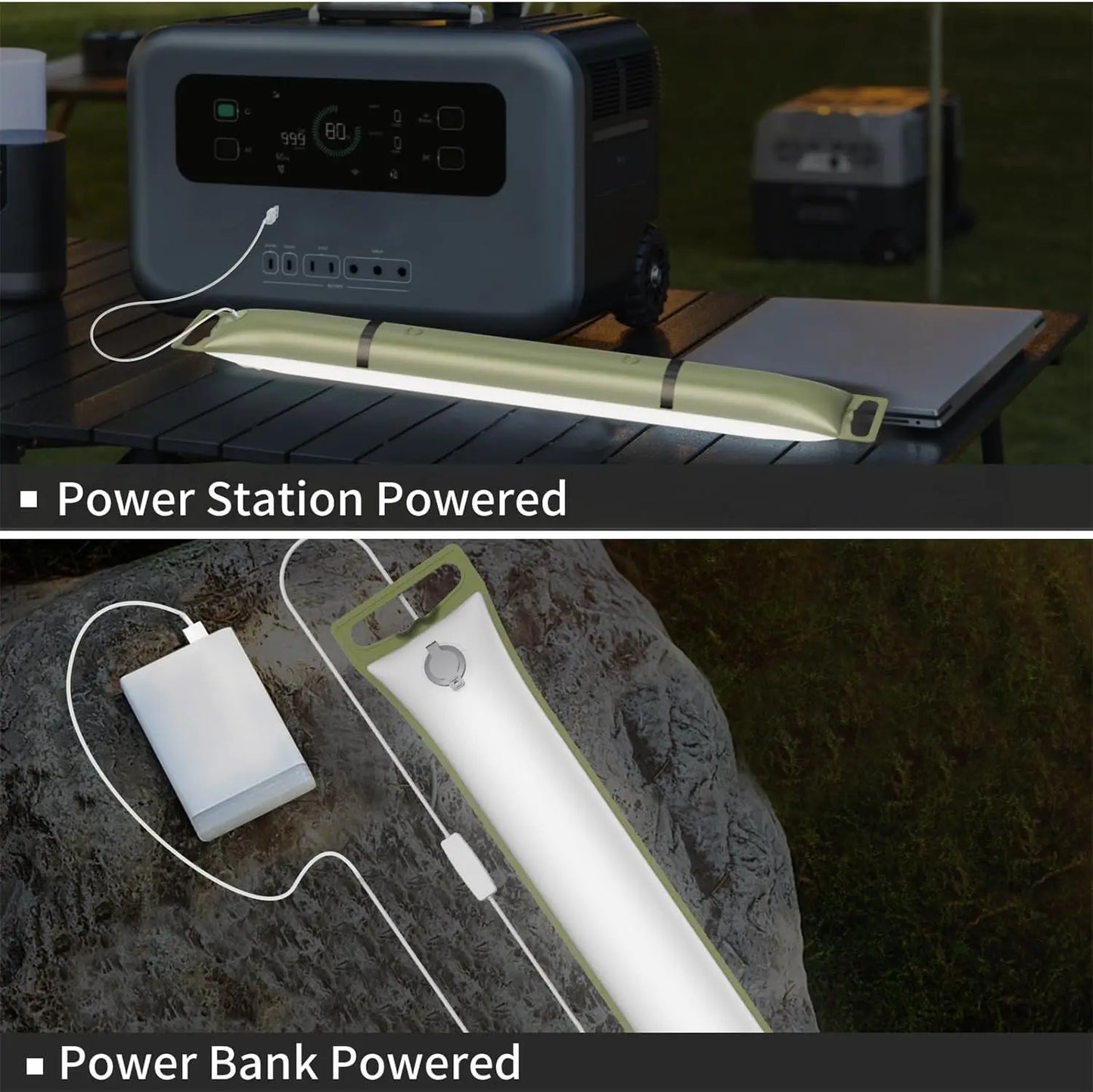 Corded Plug-in Model Camping Tent Light Bar IP66 Waterproof LED Tube, Foldable Inflatable Outdoor Lights Suitable for Camping