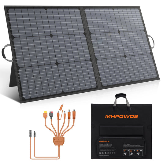 MHPOWOS 110W Portable Solar Panel,Camping Essentials,Foldable Solar Charger for Power Station,20V Output with Kickstands for RV