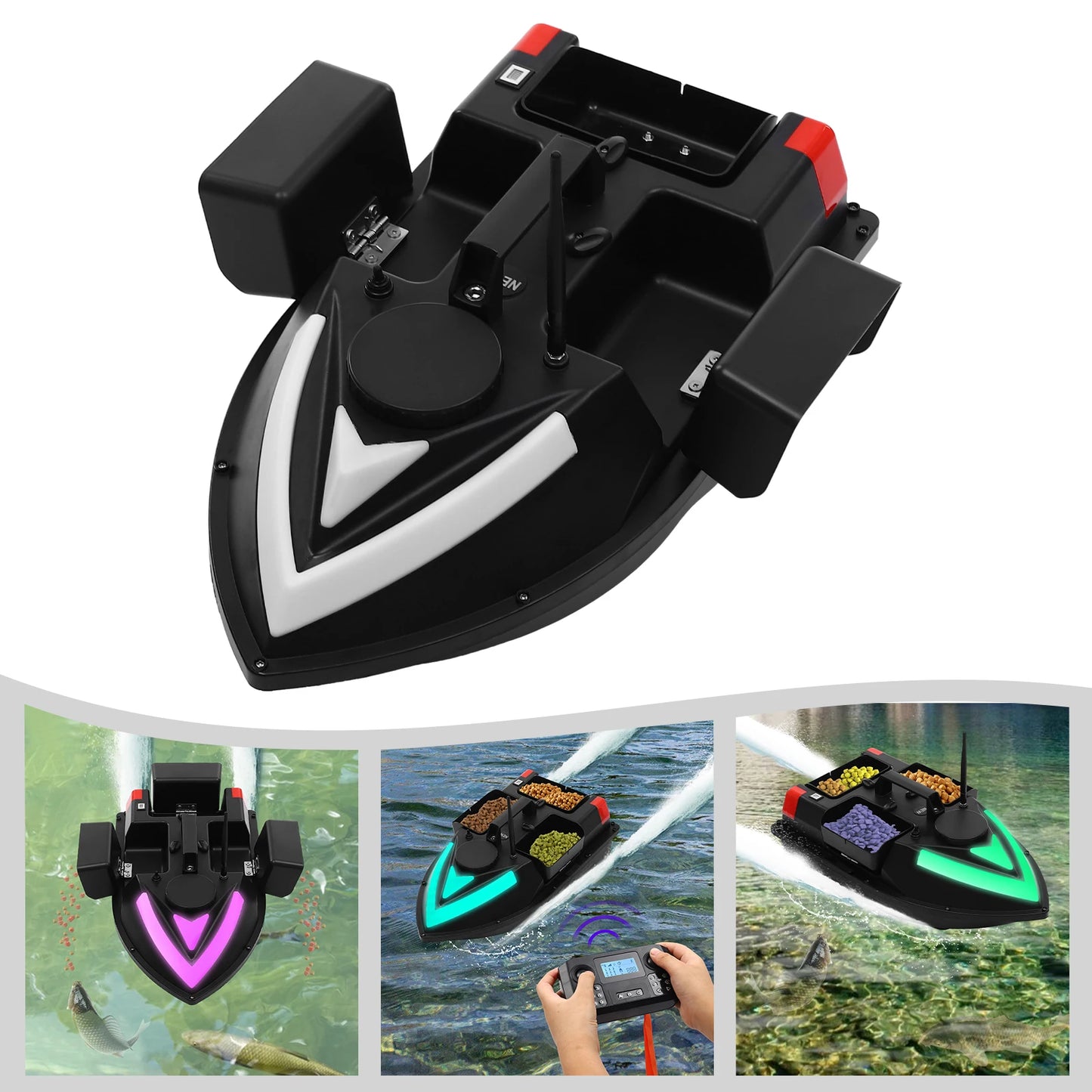 RC Fishing Bait Boat with Depth Sounder and GPS 3 Boxes Bait Boat Fishing Boat w/Remote Control Auto Return RC Fish Boat