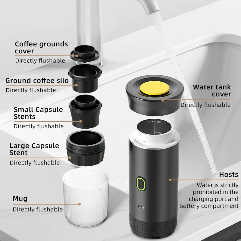 Portable Wireless Electric Espresso Coffee Machine For Travel &Car &Home Camping Coffee Maker 3-in-1 Capsule Powder Coffee Maker