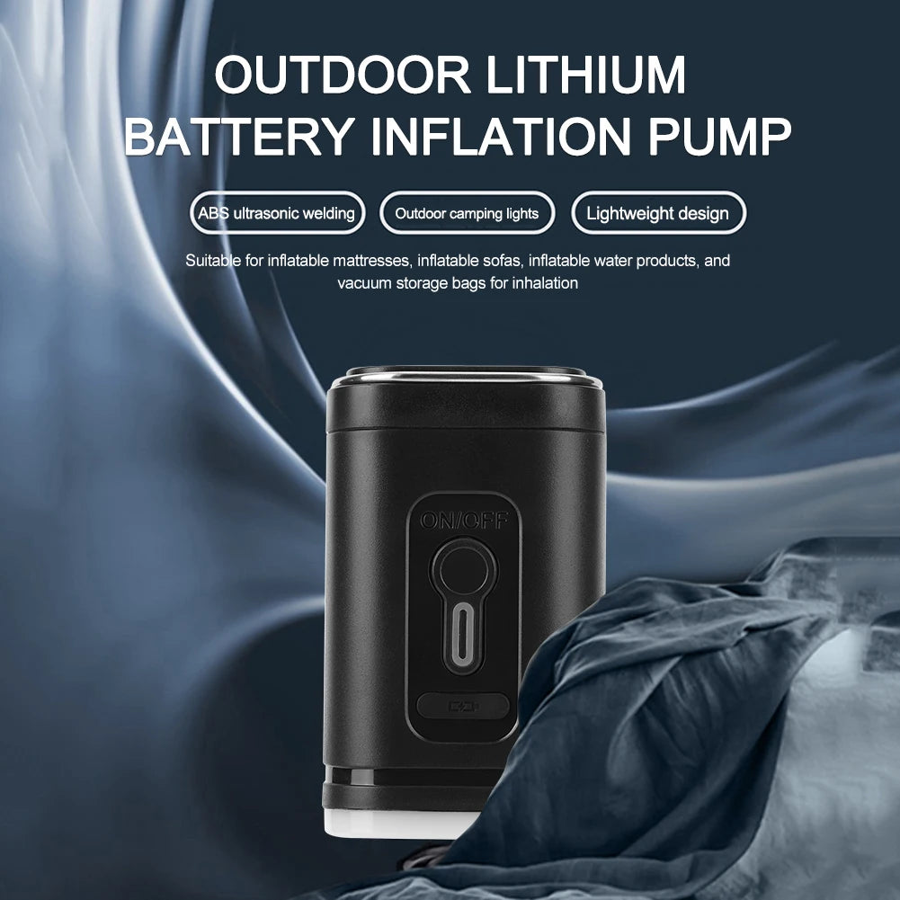 Electric Air Pump Camping Light 3 Lighting Modes Mini Inflate Deflate Pump Rechargeable for Air Beds Boat Swimming Ring