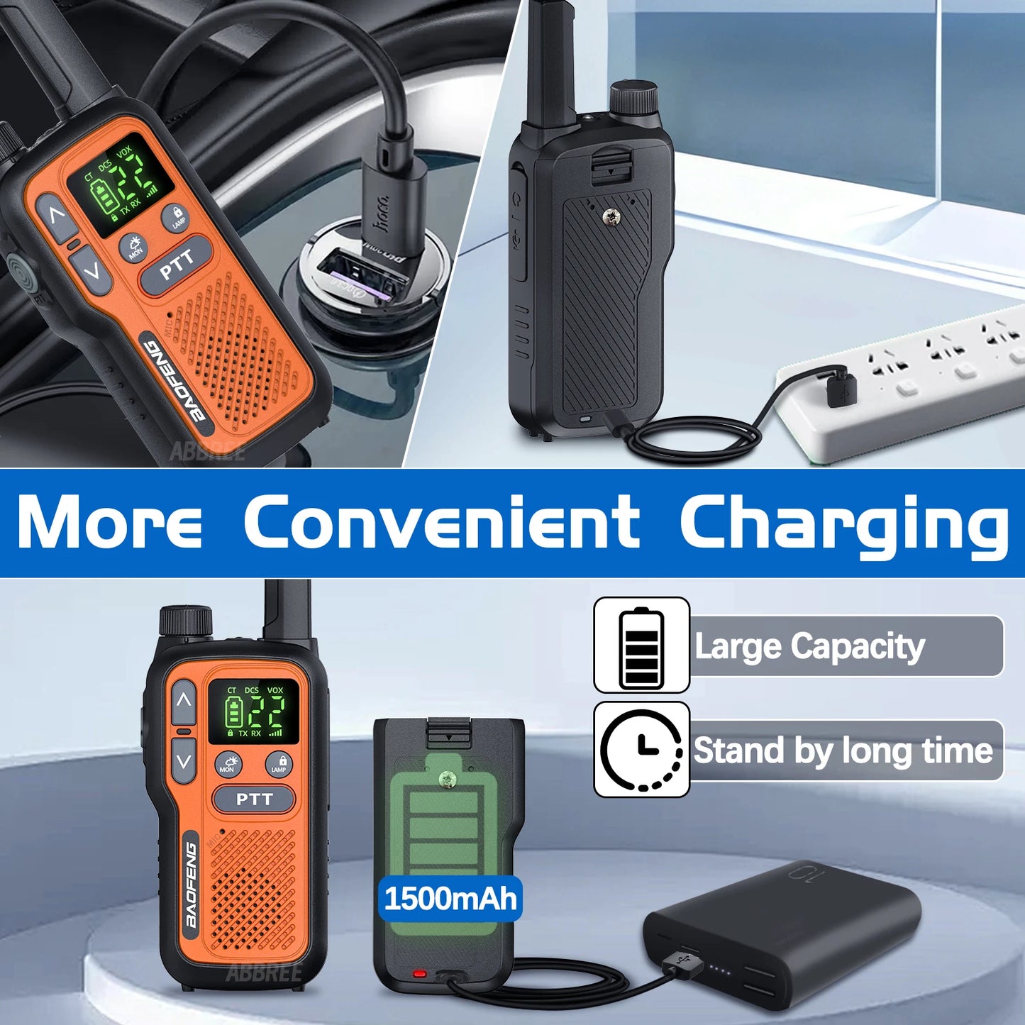 2X BAOFENG FRS Walkie Talkies Long Range Walkie Talkie NOAA VOX Flashlight Type-C Portable Two Way Radio For Restaurant Camping