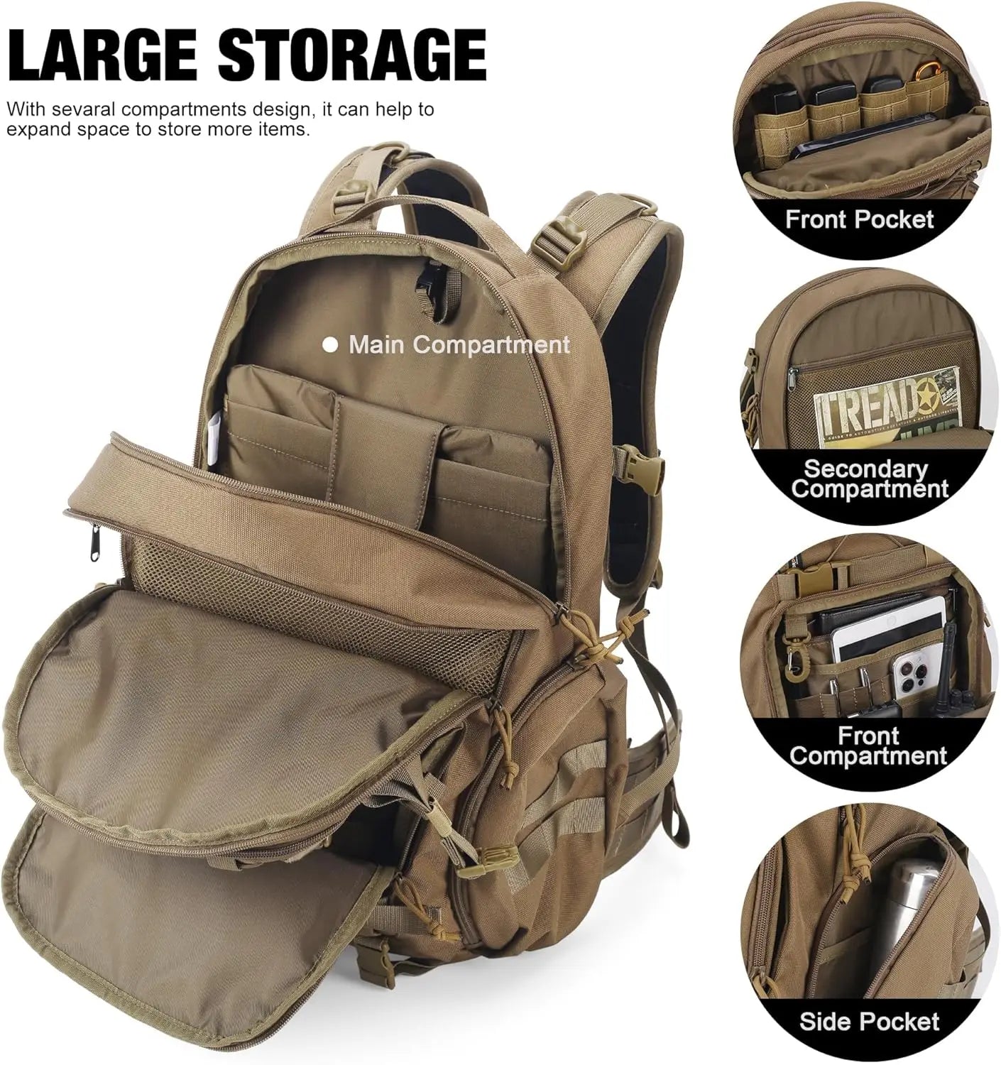 35L Molle Tactical Military Backpack for Men,Cordura Backpack for Hiking,Camping,Survival