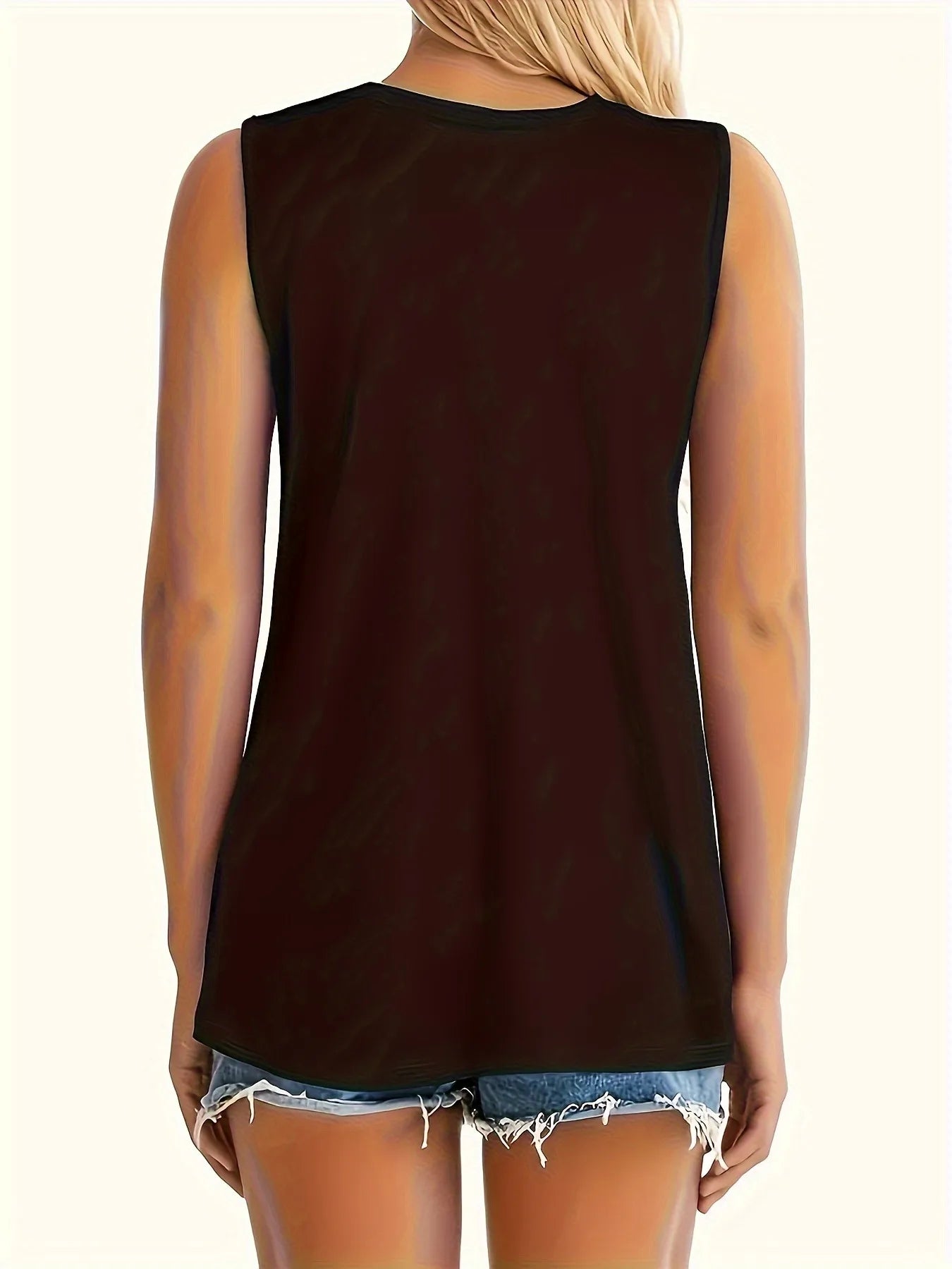 Chic Letter Print Casual Tank Top for Women - Crew Neck, Stretchy Polyester Blend, Machine Washable - Perfect for Summer