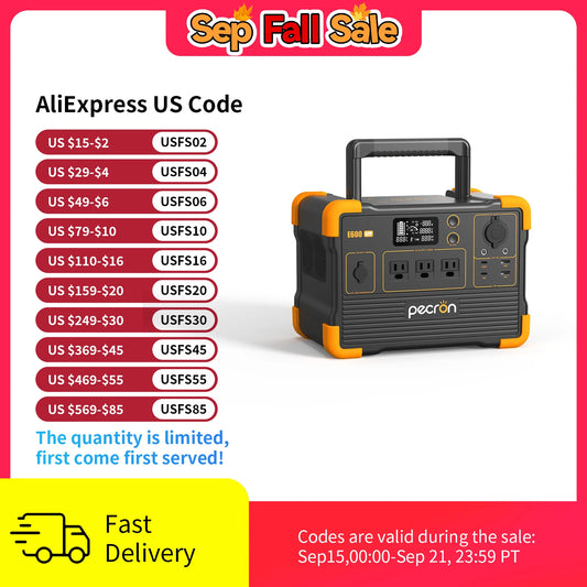 pecron E600LFP Portable Power Station 614Wh Solar Generator with 3X1200W AC Outlets LiFePO4 Battery Backup for Outdoor Camping