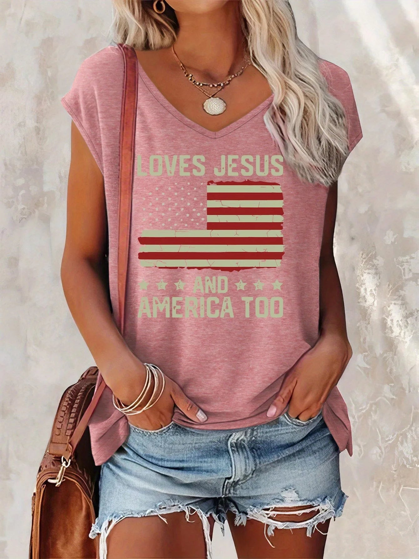 Breathable Knit, Chic Letter Print V-Neck T-Shirt for Women - Casual, Stretchy & Machine Washable, Perfect for All Seasons