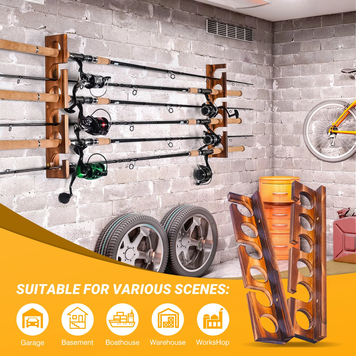 12 Rods Fishing Pole Rod Racks Wall Or Ceiling Mounted Fishing Pole Rod Holders For Garage Storage Organizer Fishing Gear Equipm