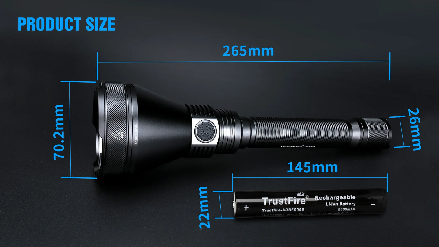 TrustFire T90R Kit High Power 4800 Lumens LED Hunting Flashlight, 1600 Meters Long Range Rechargeable Tactical Flashlight