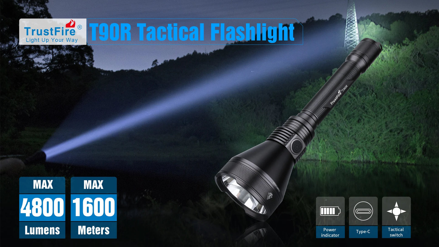 TrustFire T90R Kit High Power 4800 Lumens LED Hunting Flashlight, 1600 Meters Long Range Rechargeable Tactical Flashlight