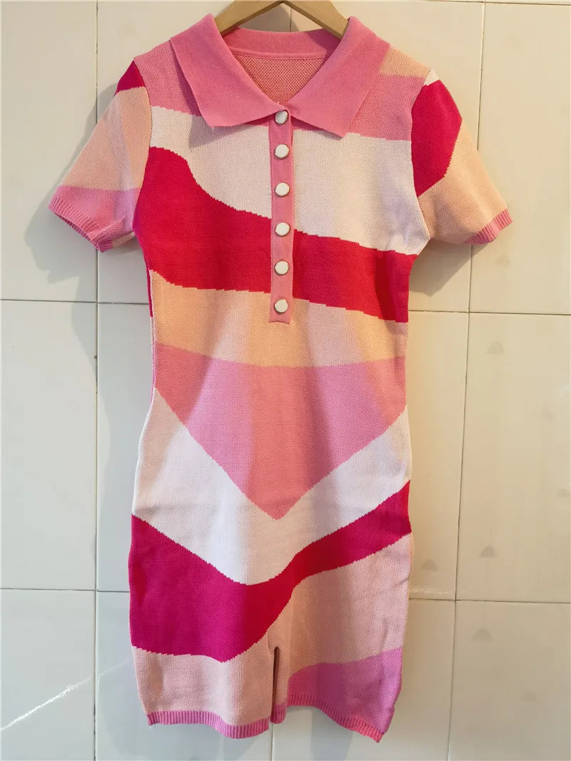 XTOCEAN Fashion Knitting Color Stitching Bodycon Rompers Women V Neck Button Short Sleeve One Pieces Jumpsuits Female Overalls