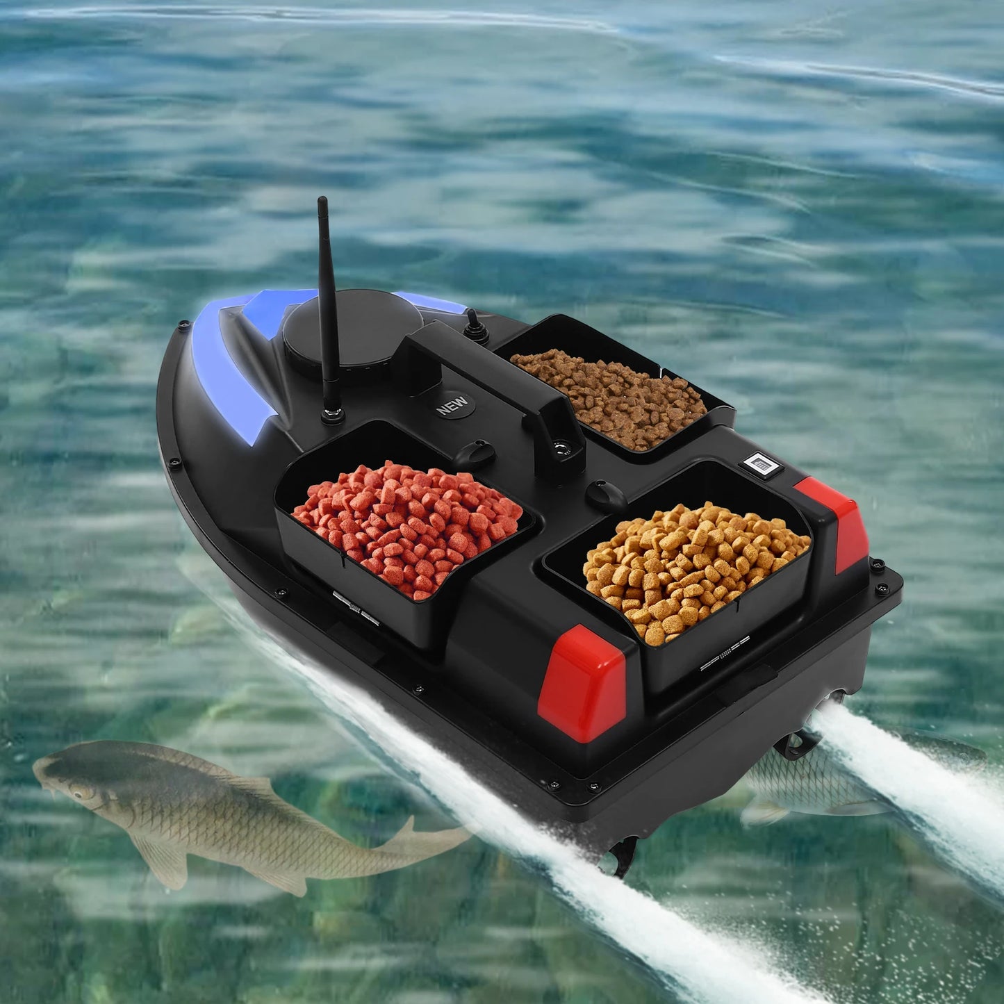 5200mAh GPS Fishing Bait Boat,Remote Control Nest Beater W/ 3/4 Bait Containers and LED Screen,1.5kg/2kg Load Rechargeable