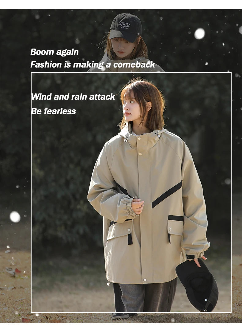 Women's Waterproof Hiking Jacket Windproof Running Coat Outdoor Camping Fishing Trekking Hunting Coat Fashion Hooded Windbreaker