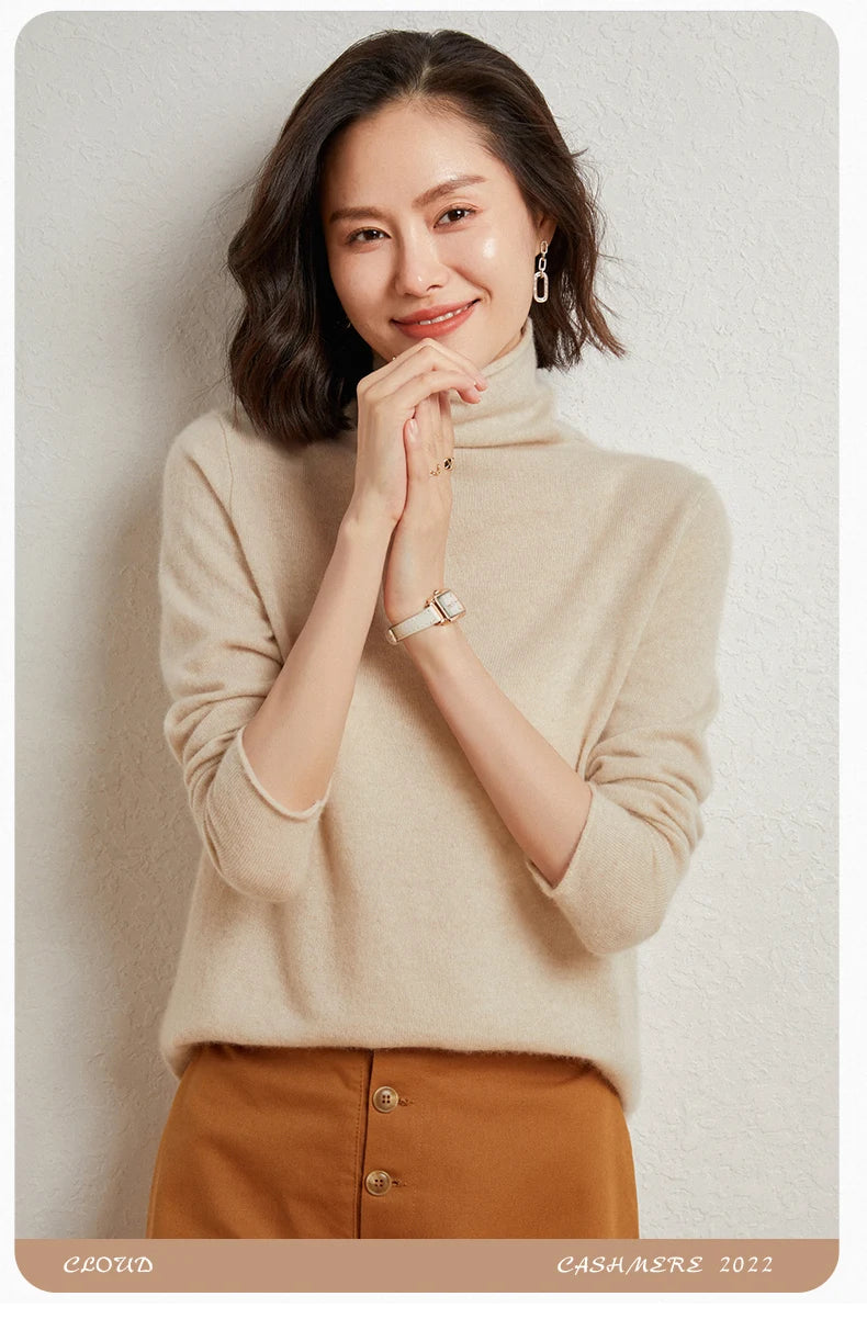 100%Merino Pure Wool Sweater Women's AutumnWinter Long Sleeve High Neck Pullover Warm High Quality Solid Color Basic Knit Jumper