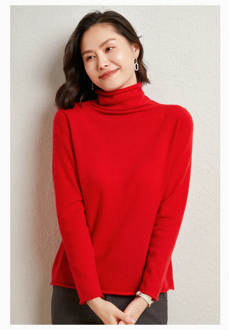 100%Merino Pure Wool Sweater Women's AutumnWinter Long Sleeve High Neck Pullover Warm High Quality Solid Color Basic Knit Jumper