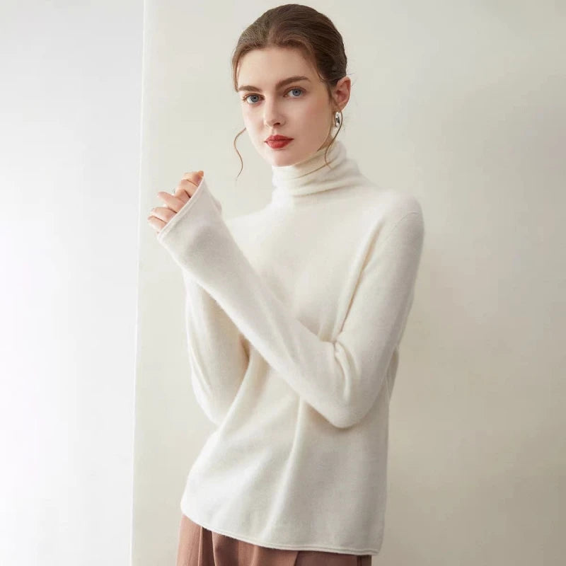 100%Merino Pure Wool Sweater Women's AutumnWinter Long Sleeve High Neck Pullover Warm High Quality Solid Color Basic Knit Jumper