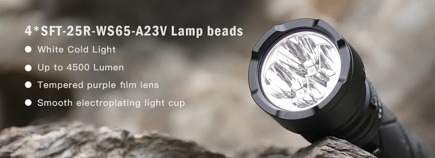 Sofirn SR15 4500LM Flashlight SFT25R Powerful LED Light 21700 USB C Rechargeable Discharge Torch