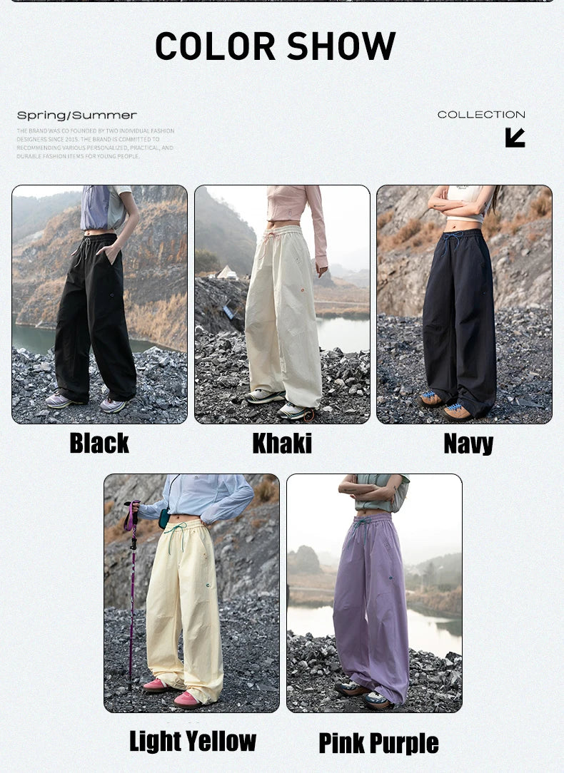 Women's Outdoor Drawstring Pants Spring Summer Trendy Mountaineering Waterproof  Casual Pants Women Paratrooper Jogging Pants
