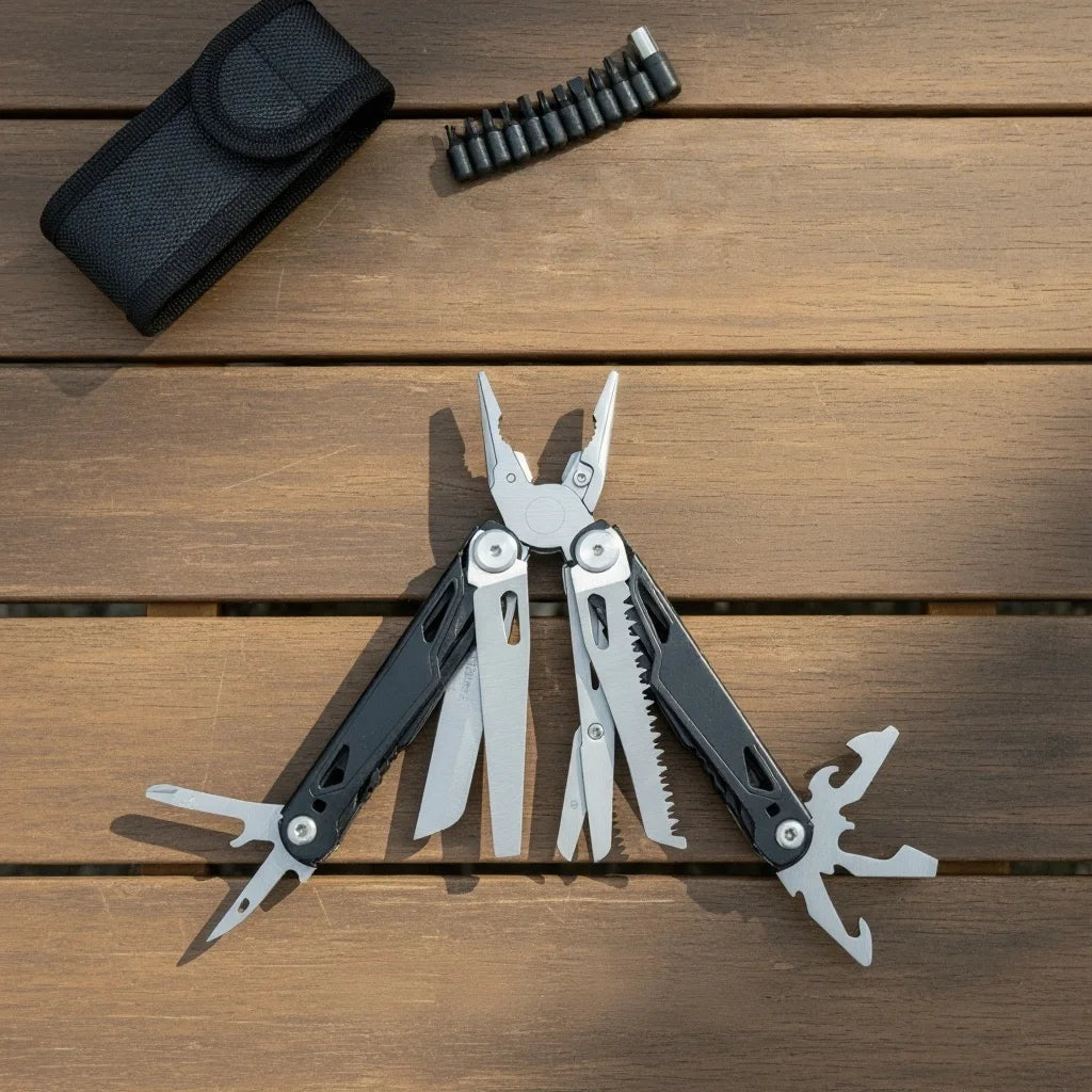 27 in 1 Multitool Pliers - Stainless Steel Survival Tool with Screwdriver/Saw/Spring Scissors for Camping, Fishing, Hiking (Nylo