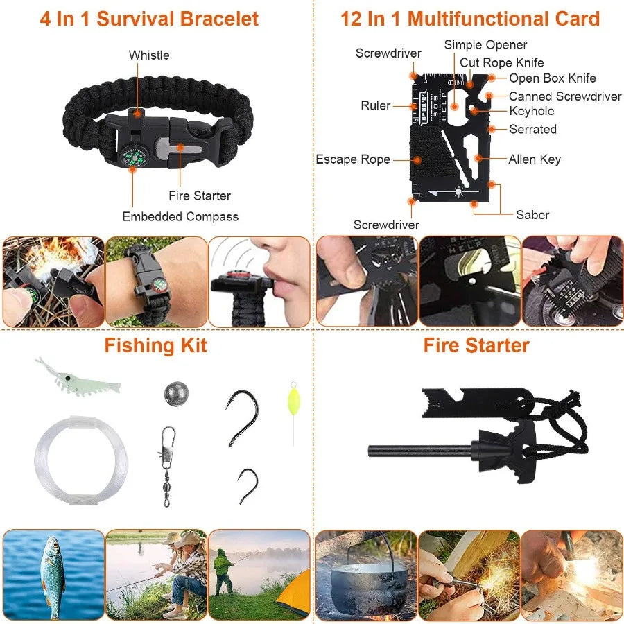125Pcs Survival Kits Professional Emergency Survival Gear Tactical First Aid Kit Supplies for Outdoor Adventure Camping Hiking