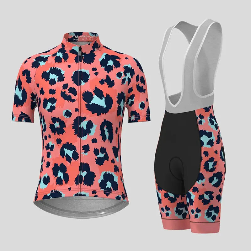 Women's Cycling Clothing Gradient Leopard Print Summer Cycling Jersey Set Women Breathable Short Sleeves Mountain Bike Clothes