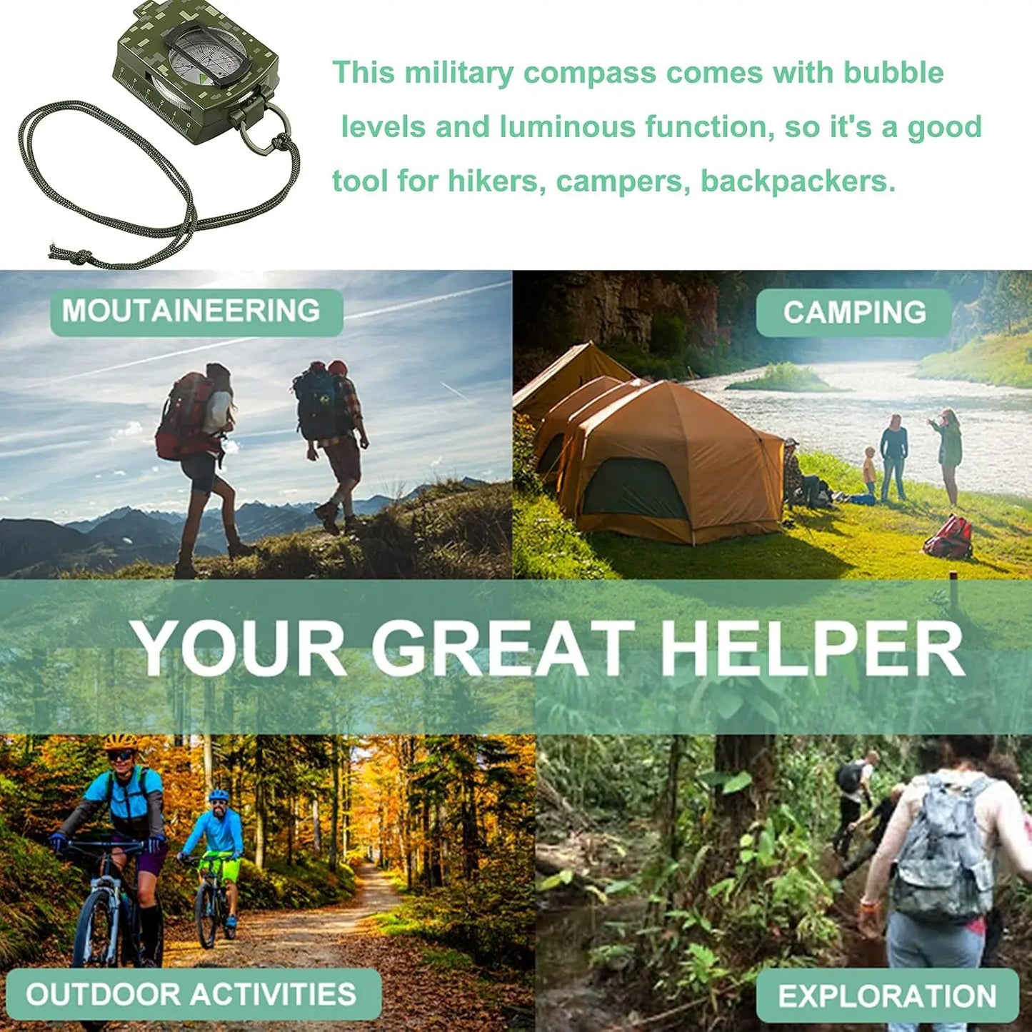 VINTEAM Compass, Military, Waterproof, Sighting, Bubble Levels, Carrying Bag, for Hiking, Camping, Climbing, Biking.
