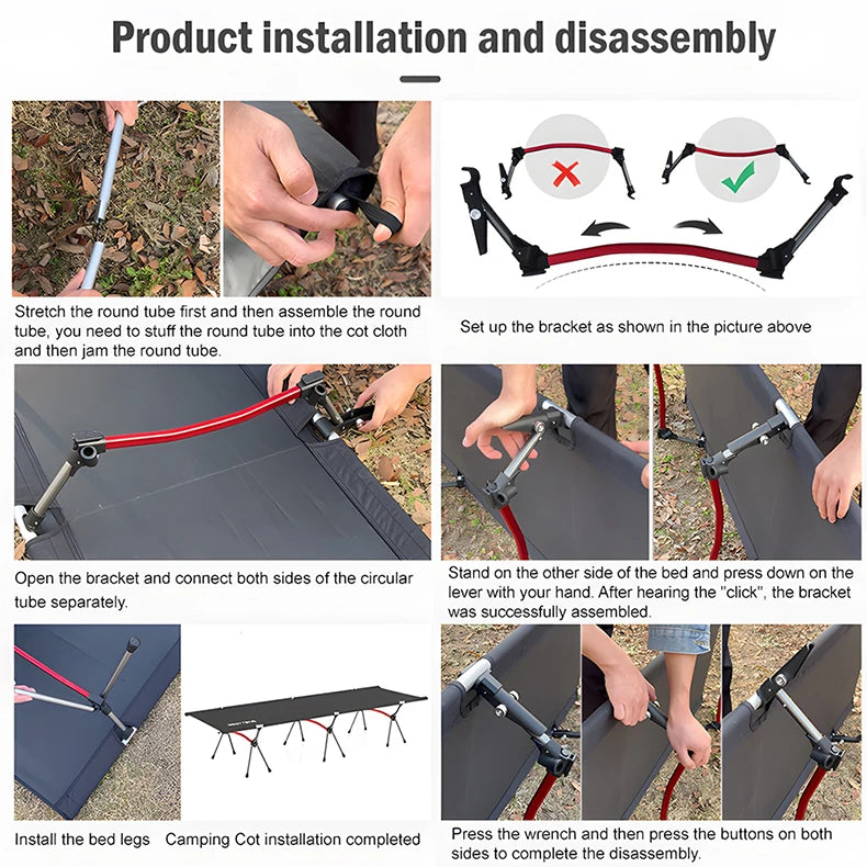 WESTTUNE Camping Cot with Leg Extenders Portable Folding Bed Ultralight Aluminum Alloy Sleeping Cot for Outdoor Hiking Travel
