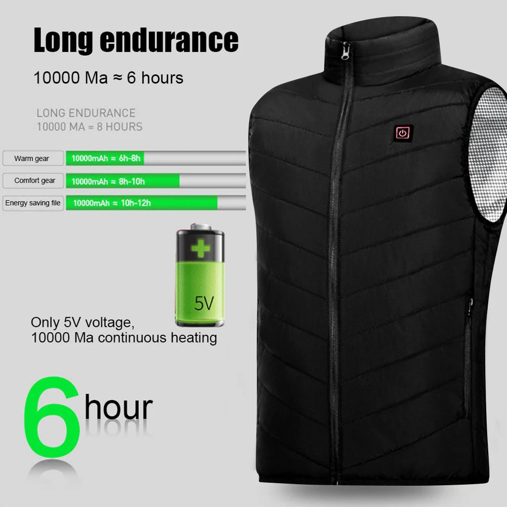 Unisex Electric Heated Vest 9 Heating Areas Heated Vest Coat Washable Lightweight with Zip USB Charging for Winter Sports Hiking