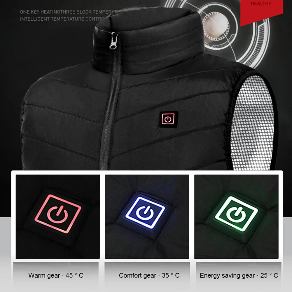 USB Electric Headed Waistcoat Men Women Smart Heating Vest Zipper 9 Areas Zone for Outdoor Hunting for Camping for Sports Hiking