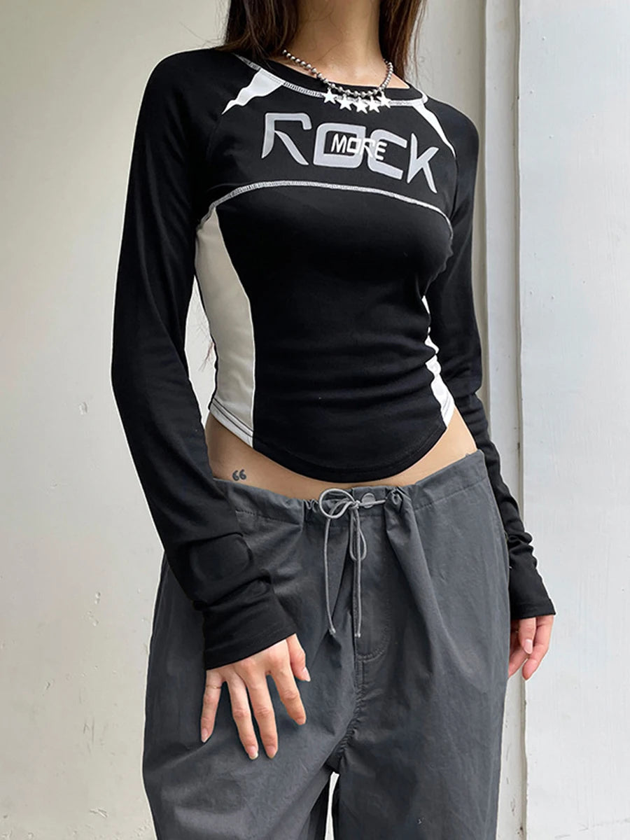 Women s Crew Neck Tops Fashion Letter Print Long Sleeve  Fit T-Shirt Casual Blouse Streetwear