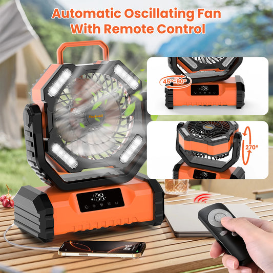 2025 New 20000mAh Portable LED Camping Fan with Touch Control, 5-Speed USB Rechargeable, Long Battery Life, Camping Accessories