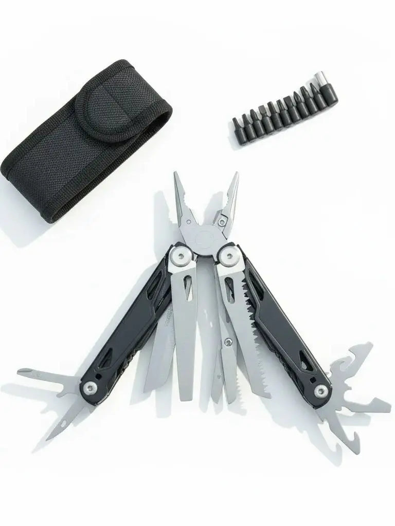 27 in 1 Multitool Pliers - Stainless Steel Survival Tool with Screwdriver/Saw/Spring Scissors for Camping, Fishing, Hiking (Nylo