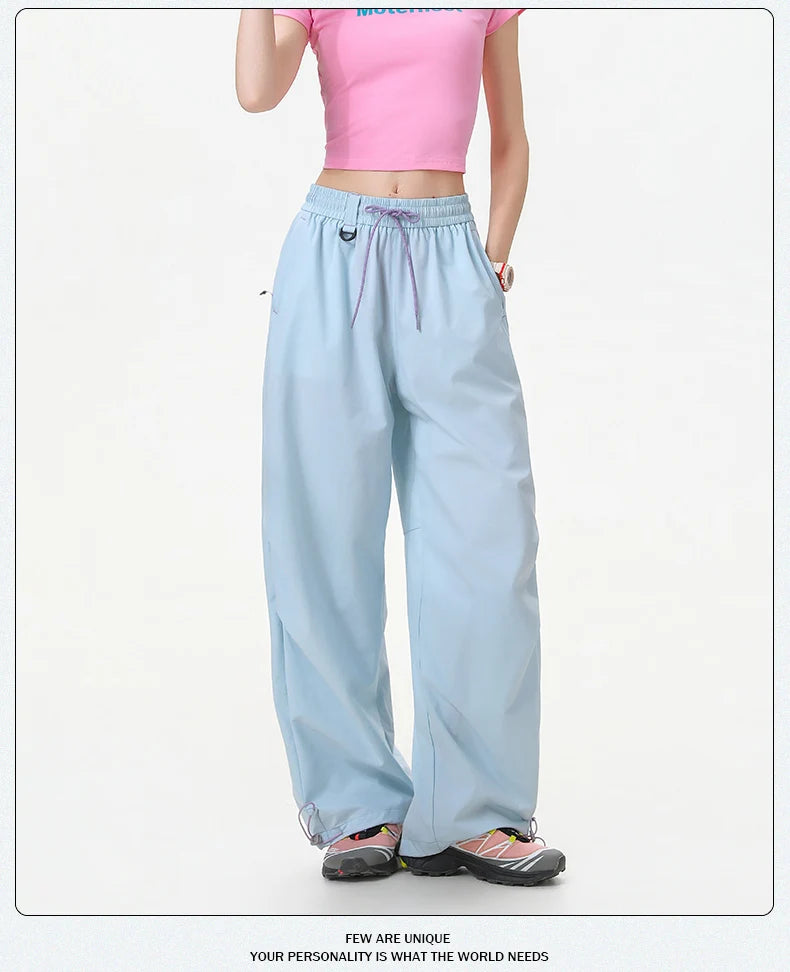 CHRLCK Women's Loose Cargo Pants Quick Drying Hiking Pants Waterproof Fishing Camping Cycling Trekking Trousers Summer
